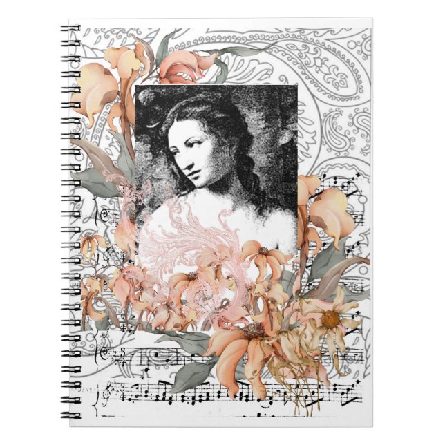 Vintage Lady with Flowers Notebook (Front)