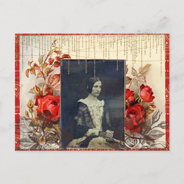 Vintage Lady with Red Roses Postcard (Front)