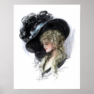 Vintage lady with spectacular blue hat poster