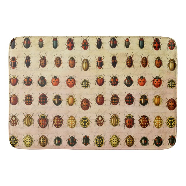 Vintage Ladybug Specimen Pattern Antique Insect Bath Mat (Front)
