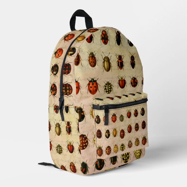 Vintage Ladybug Specimen Pattern Antique Insect Printed Backpack (Back Corner Left)