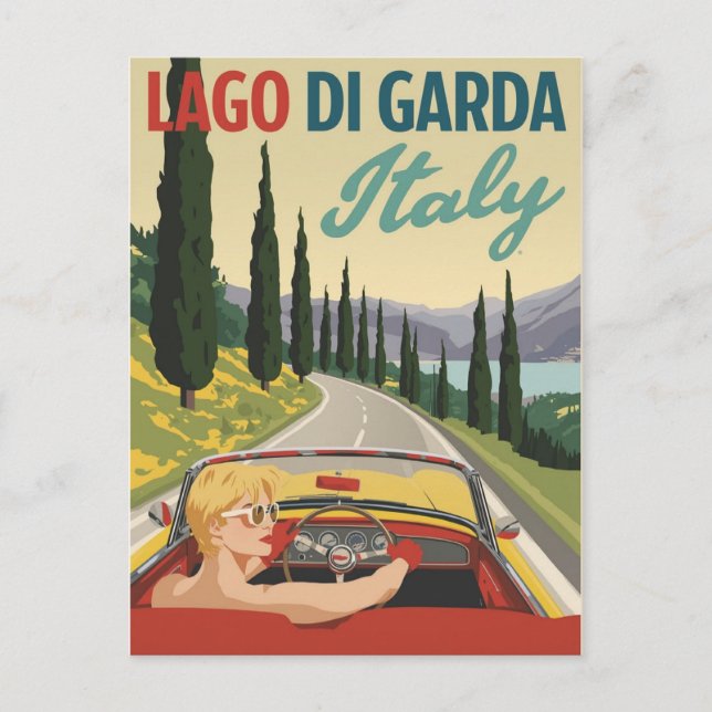 Vintage Lago di Garda Italy Driving Postcard (Front)