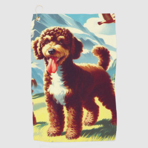 Vintage Lagotto Romagnolo Dog Painting Golf Towel