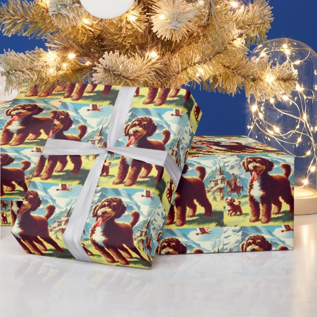 Vintage Lagotto Romagnolo Dog Painting Wrapping Paper (Holidays)