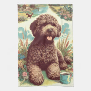 Vintage Lagotto Romagnolo Illustration Kitchen Towel