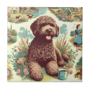 Vintage Lagotto Romagnolo Illustration Tile