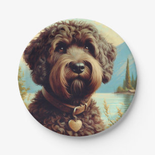 Vintage Lagotto Romagnolo Painting Paper Plate