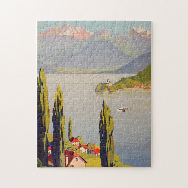 Vintage Lake Annecy France Travel Poster Jigsaw Puzzle (Vertical)