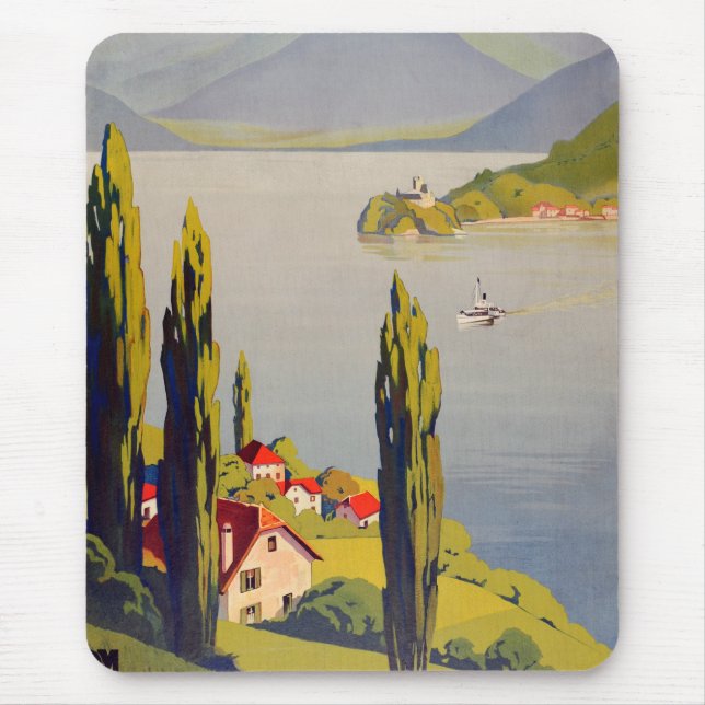 Vintage Lake Annecy France Travel Poster Mouse Pad (Front)