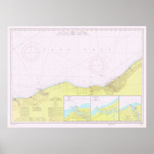 Vintage Lake Erie Coast Map (1965) Poster