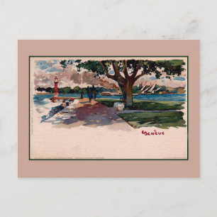 Vintage (Lake) Geneva litho watercolor Postcard