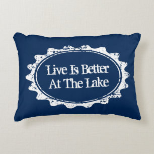 Vintage lake house coussin en bleu marine et blanc