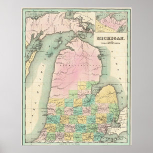 Vintage Lake Michigan Map 1838 Poster