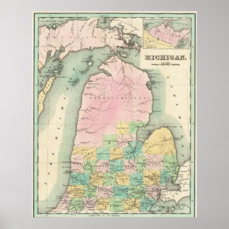 Vintage Lake Michigan Map 1838 Poster