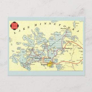 Vintage Lake Minnetonka Map Postcard