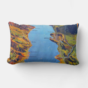 Vintage Lake of Thun Switzerland Travel Lumbar Pillow