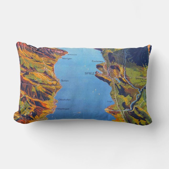 Vintage Lake of Thun Switzerland Travel Lumbar Pillow (Front)