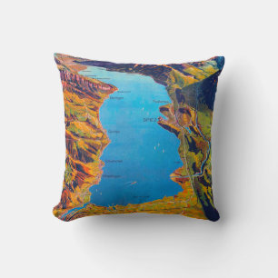 Vintage Lake of Thun Switzerland Travel Throw Pillow