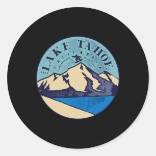 Vintage Lake Tahoe Skiing Snow Mountains Classic Round Sticker