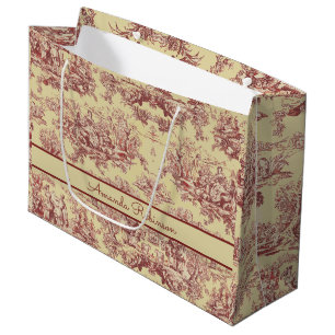 Vintage lake yellow red toile de jouy monogram large gift bag