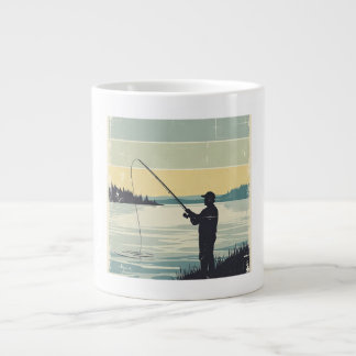 Vintage Lakeside Fishing Silhouette Large Coffee Mug