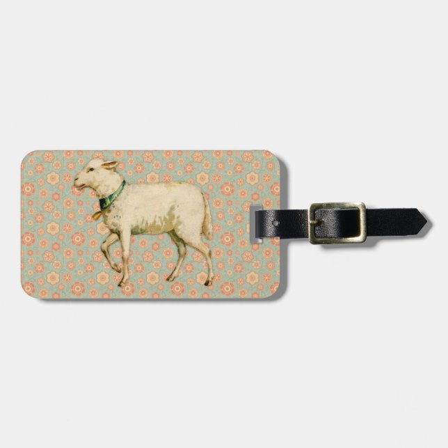 Vintage Lamb Art Luggage Tag (Front Horizontal)