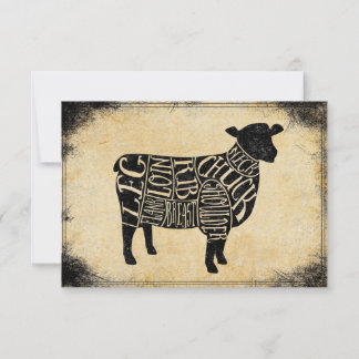Vintage Lamb Meat Cuts Butcher Shop Art Thank You  Card