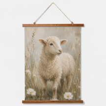 Vintage Lamb Wildflower Farmhouse Wall Hanging