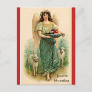 Vintage Lambs and Angel Carrying Eggs Easter Postcard