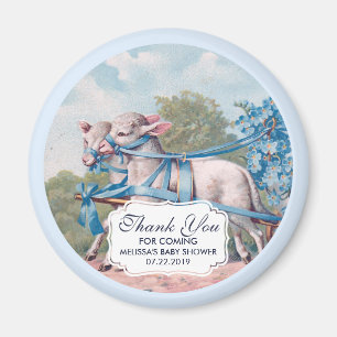 Vintage Lambs Dressed in Blue Ribbons Baby Shower Magnet