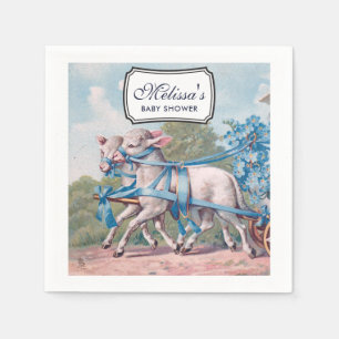 Vintage Lambs Dressed in Blue Ribbons Baby Shower Napkin