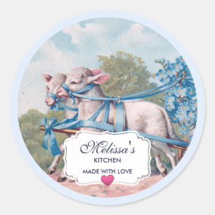 Vintage Lambs Dressed  in Blue Ribbons Kitchen Classic Round Sticker