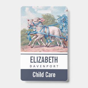 Vintage Lambs Dressed  in Fancy Blue Ribbons Badge