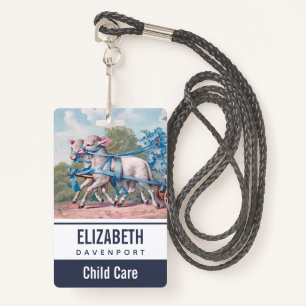 Vintage Lambs Dressed in Fancy Blue Ribbons Badge