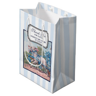 Vintage Lambs Dressed in Fancy Blue Ribbons Medium Gift Bag
