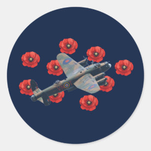 Vintage Lancaster Amongst Red Poppies Classic Round Sticker