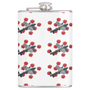Vintage Lancaster Amongst Red Poppies Hip Flask