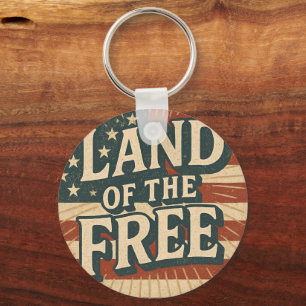 Vintage Land of the Free USA Independence Day Keychain