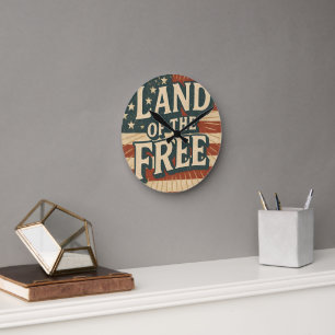 Vintage Land of the Free USA Independence Day Round Clock