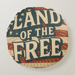 Vintage Land of the Free USA Independence Day Round Pillow