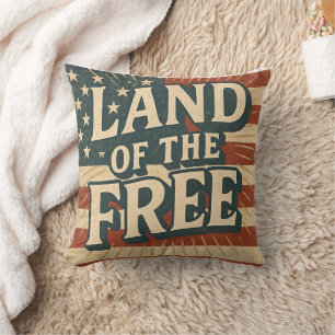 Vintage Land of the Free USA Independence Day Throw Pillow