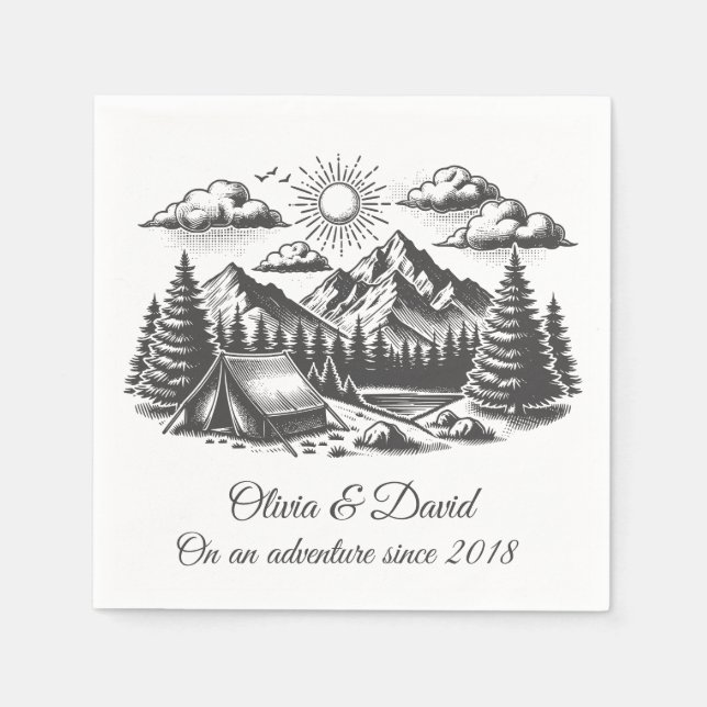 Vintage landscape drawing for wedding napkin (Front)