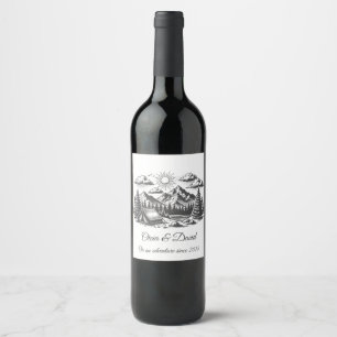 Vintage landscape drawing for wedding wine label