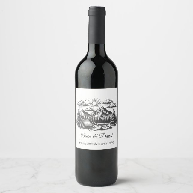 Vintage landscape drawing for wedding wine label (Front)