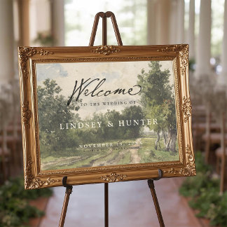 Vintage Landscape Painting Wedding Welcome Sign