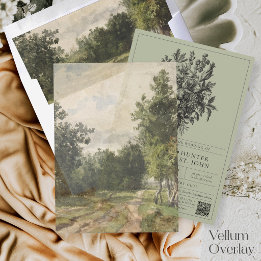 Vintage Landscape Sage Green Overlay Wedding Vellum Invitations