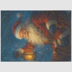 Vintage Lantern-Lit Santa in a Snowy Night – Magic Tissue Paper