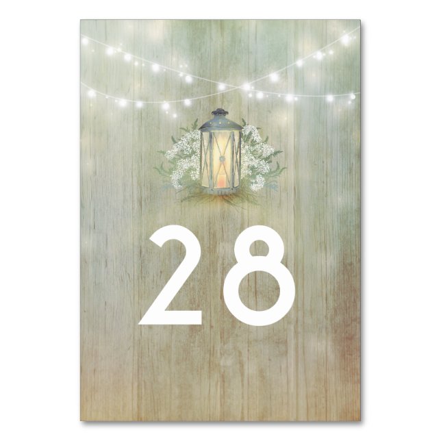 Vintage Lantern Rustic Floral Barn Wedding Table Number (Front)