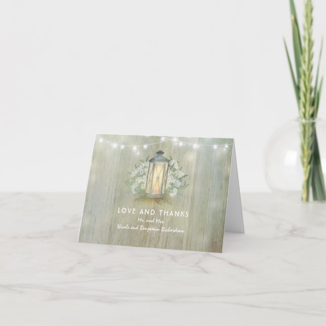 Vintage lanterne éclairant Merci Mariage rustique (Devant)