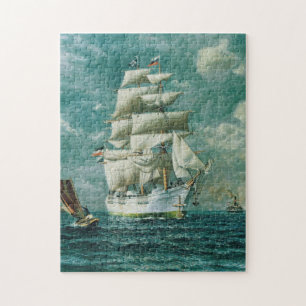Vintage Large White Sailboat Painting (1895) Jigsaw Puzzle